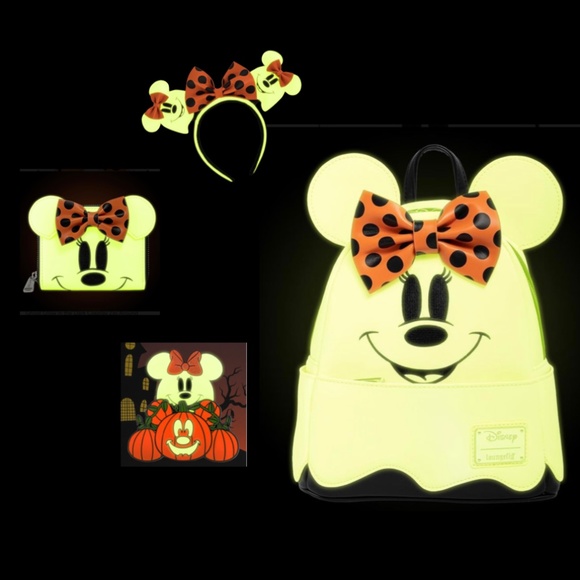 Longefly‎ Disney Ghost Minnie Glow in the Dark Mini Backpack, Wallet, Ears & Pin